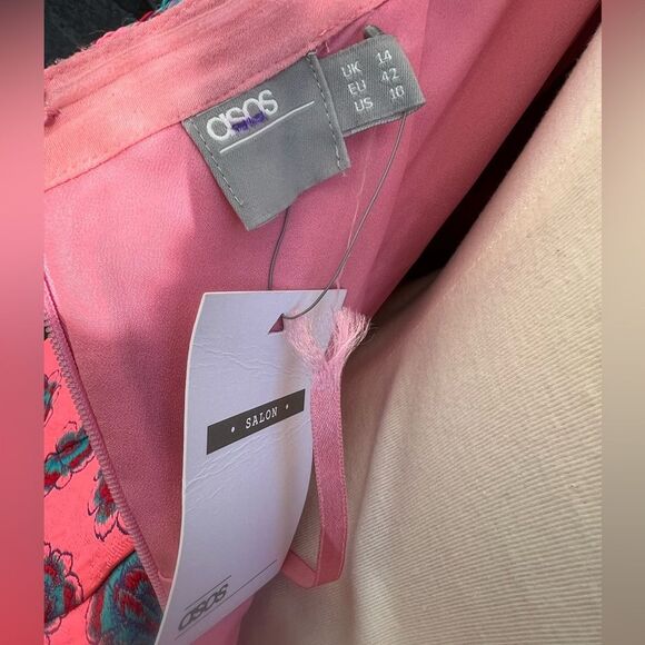 🦋ASOS SALON Fluro Jacquard Bandeau Wrap Front Bustier Dress Size 10 (AA2) - Picture 11 of 14